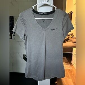 Nike Pro Heather Gray V-Neck Tee